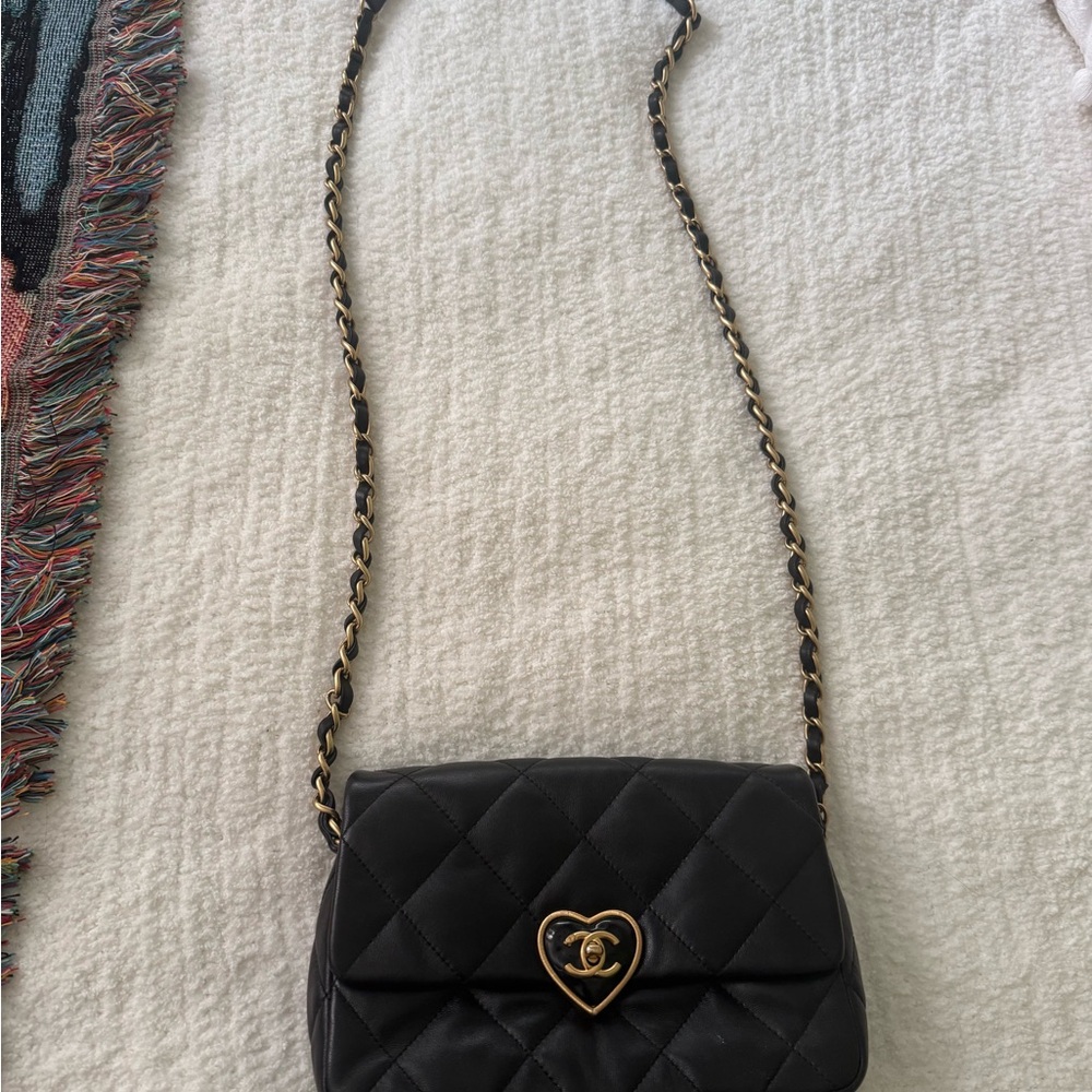 Black CC Chanel Quilted Coco Love Flap Bag